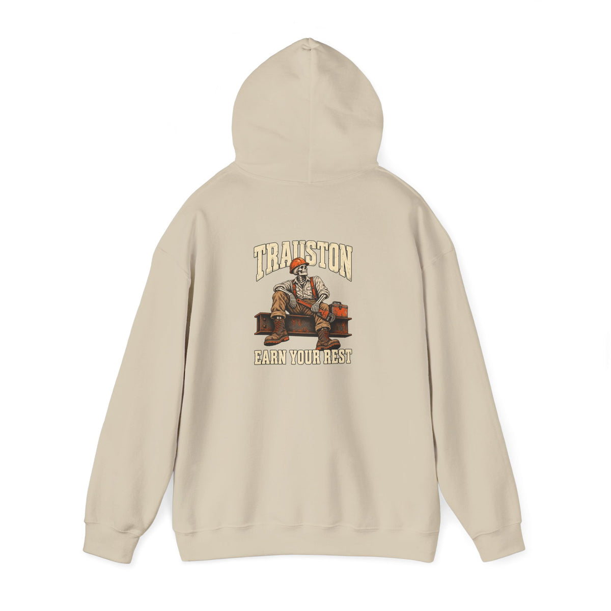 Earn Your Rest Tradesman Hoodie with a seated tradesman back graphic.